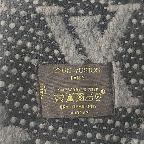 Vintage Louis Vuitton LV Gray & Black Logomania Monogram Scarf Pre-Owned - Picture 8 of 8